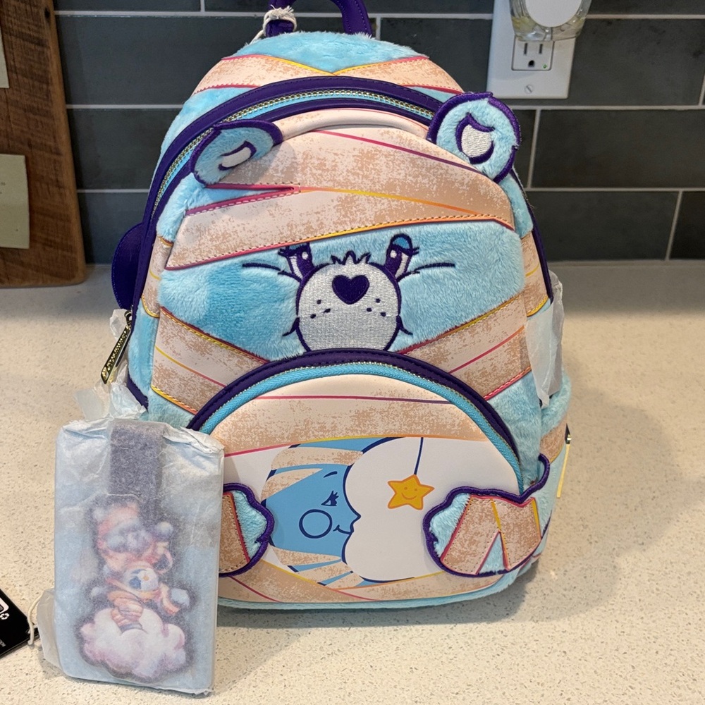 Carebears Universal Bedtime Bear Mummy Loungefly Backpack and Cardholder set NWT